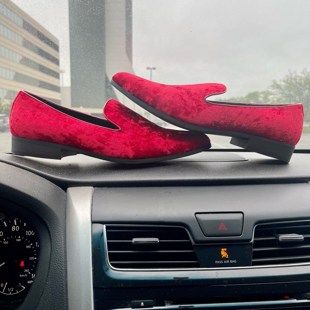 Velvet Men's Slip on Loafers (Red / Black) (Size 13)